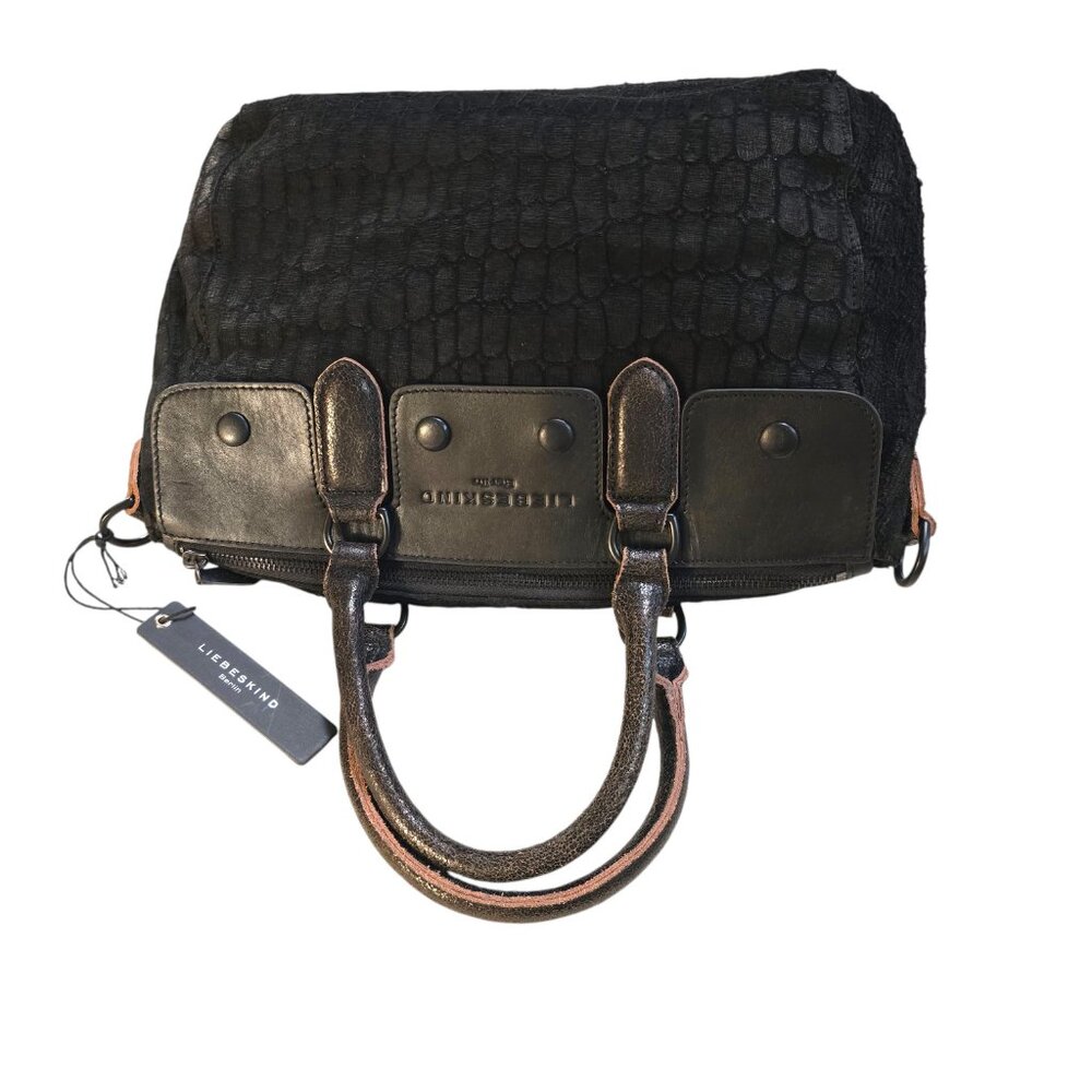 Liebeskind Berlin Women's Black Distressed Fabric & Leather XLiselotte Handbag - Picture 5 of 8